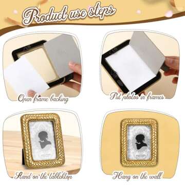 Vicenpal 3 Pcs Tiny Picture Frame Small Picture Frames Vintage Oval Photo Frames Gold Vintage Baroque Ornate Antique Photo Display Resin Oval Frame Table Display for Home Wedding