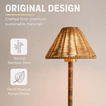 LUXELYKOS Bamboo Cordless LED Table Lamp, Rechargeable Battery, 24-Hour Use, Dimmable Warm Light, Po...