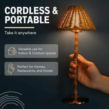 LUXELYKOS Bamboo Cordless LED Table Lamp - Stylish & Portable