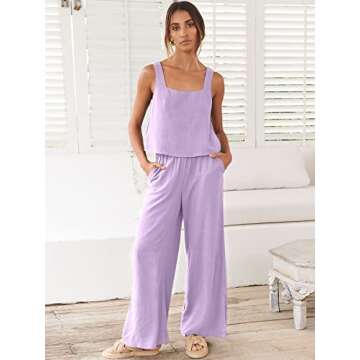 ANRABESS Women's 2 Piece Outfits Linen Pants Jumpsuit Matching Lounge Set Casual Summer Beach Vacati...