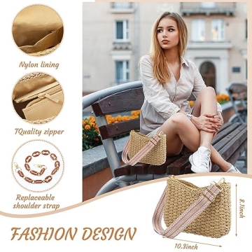 Stylish Abbylike Woven Straw Crossbody Bag with Earrings
