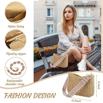 Stylish Abbylike Woven Straw Crossbody Bag with Earrings