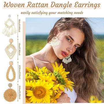 Stylish Abbylike Woven Straw Crossbody Bag with Earrings