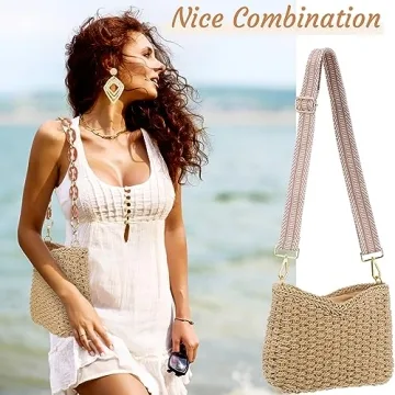 Stylish Abbylike Woven Straw Crossbody Bag with Earrings