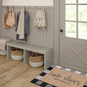 Welcome Mat for Front Door Outdoor Entryway Cute Shoes Take Them Off Indoor Mats with Rubber Backing Doormat Non Slip Easy to Clean Natural Outside Brown