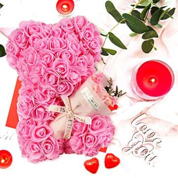 K KYMAKE Valentines Day Gifts for Her, Rose Bear Birthday Gift for Girlfriend, Artificial Flowers Ro...