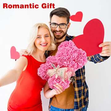 K KYMAKE Valentines Day Gifts for Her, Rose Bear Birthday Gift for Girlfriend, Artificial Flowers Rose Teddy Bear with Bouquet,Greeting Card,Valentines day Gifts Rose Gifts for Women Wife Mom Grandma