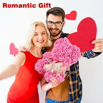 K KYMAKE Valentines Day Gifts for Her, Rose Bear Birthday Gift for Girlfriend, Artificial Flowers Rose Teddy Bear with Bouquet,Greeting Card,Valentines day Gifts Rose Gifts for Women Wife Mom Grandma