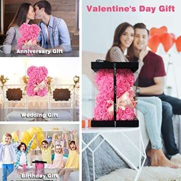 K KYMAKE Valentines Day Gifts for Her, Rose Bear Birthday Gift for Girlfriend, Artificial Flowers Rose Teddy Bear with Bouquet,Greeting Card,Valentines day Gifts Rose Gifts for Women Wife Mom Grandma