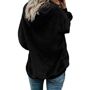 ReachMe Womens Warm Fuzzy Zip Up Hoodie Oversized Sherpa Jacket with Pockets Faux Fur Fleece Winter ...