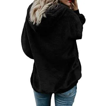 ReachMe Womens Warm Fuzzy Zip Up Hoodie Oversized Sherpa Jacket with Pockets Faux Fur Fleece Winter ...