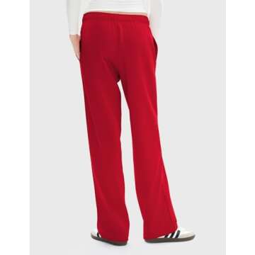 PUMIEY Sweatpants Women Cotton Wide Leg High Waisted Sweat Pants Lounge Oppen Bottom Pants, Ruby Small