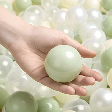 TRENDPLAY Plastic Balls for Ball Pits - Pack of 100 Hollow Balls- Safe and Exciting Playtime - Perfect for Toddler Baby Pools,Party,Festival Decoration, Green+Beige+Pearl White