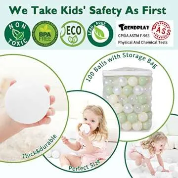 TRENDPLAY Plastic Balls for Ball Pits - Pack of 100 Hollow Balls- Safe and Exciting Playtime - Perfect for Toddler Baby Pools,Party,Festival Decoration, Green+Beige+Pearl White