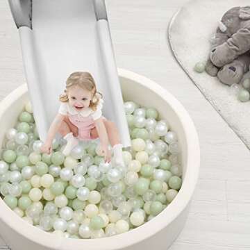 TRENDPLAY Plastic Balls for Ball Pits - Pack of 100 Hollow Balls- Safe and Exciting Playtime - Perfect for Toddler Baby Pools,Party,Festival Decoration, Green+Beige+Pearl White