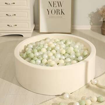TRENDPLAY Plastic Balls for Ball Pits - Pack of 100 Hollow Balls- Safe and Exciting Playtime - Perfect for Toddler Baby Pools,Party,Festival Decoration, Green+Beige+Pearl White
