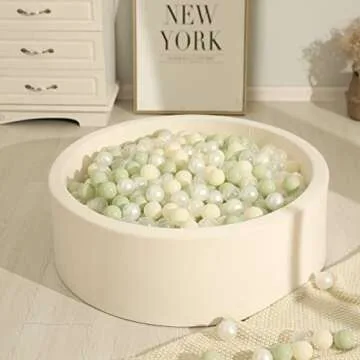 TRENDPLAY Plastic Balls for Ball Pits - Pack of 100 Hollow Balls- Safe and Exciting Playtime - Perfect for Toddler Baby Pools,Party,Festival Decoration, Green+Beige+Pearl White