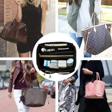 OMYSTYLE Black Organizer Insert, Felt Tote Bag Organizer Insert with 5 Sizes, Handbag Dividers for Inside Purse, Compatible with Longchamp, Neverful, Speedy and More