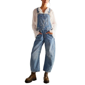 Ladyful Women's Denim Overall Casual Straight Wide Leg Bib Jeans Overall Adjustable Straps Denim Rom...