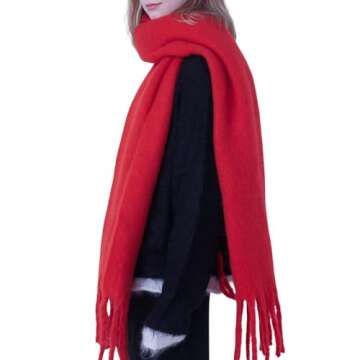 SUNDSGT Big Scarf Coloured Checked Oversized Scarf Tassel Soft Fall Winter Thick Scarf Warm Shawl Women (Red)
