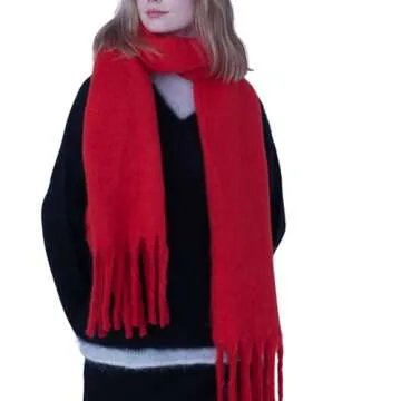 SUNDSGT Big Scarf Coloured Checked Oversized Scarf Tassel Soft Fall Winter Thick Scarf Warm Shawl Women (Red)