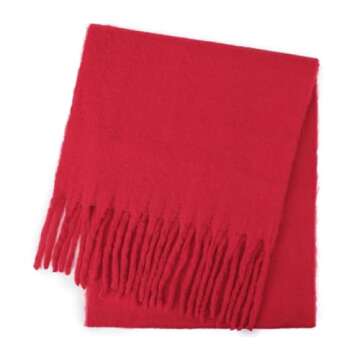 SUNDSGT Big Scarf Coloured Checked Oversized Scarf Tassel Soft Fall Winter Thick Scarf Warm Shawl Women (Red)