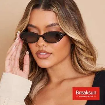 Breaksun Retro Oval Sunglasses for Women Men Fashion Small Oval Sunglasses 90s Vintage Shades (Black/Grey+ Leopard/Brown Gradient)