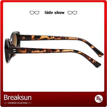 Breaksun Retro Oval Sunglasses for Women Men Fashion Small Oval Sunglasses 90s Vintage Shades (Black/Grey+ Leopard/Brown Gradient)