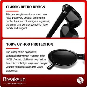 Breaksun Retro Oval Sunglasses for Women Men Fashion Small Oval Sunglasses 90s Vintage Shades (Black/Grey+ Leopard/Brown Gradient)