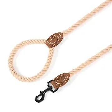 Mile High Life Dog Leash | Braided Cotton Rope Dog Leashes with Leather Tailor Tip | 6 Feet Dog Leash w Heavy Duty Metal Clasp | Wedding Dog Leash (Light Brown, 72 Inches)