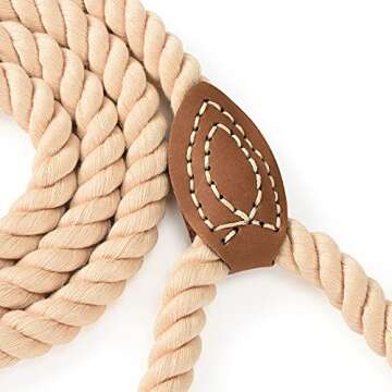 Mile High Life Dog Leash | Braided Cotton Rope Dog Leashes with Leather Tailor Tip | 6 Feet Dog Leash w Heavy Duty Metal Clasp | Wedding Dog Leash (Light Brown, 72 Inches)