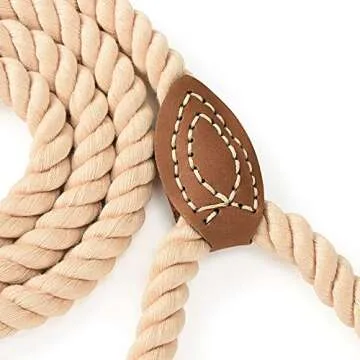 Mile High Life Dog Leash | Braided Cotton Rope Dog Leashes with Leather Tailor Tip | 6 Feet Dog Leash w Heavy Duty Metal Clasp | Wedding Dog Leash (Light Brown, 72 Inches)
