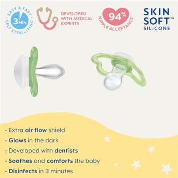 MAM Air Night Pacifiers , MAM Sensitive Skin Pacifier 6+ Months, Glow in the Dark Pacifier, Best Pac...
