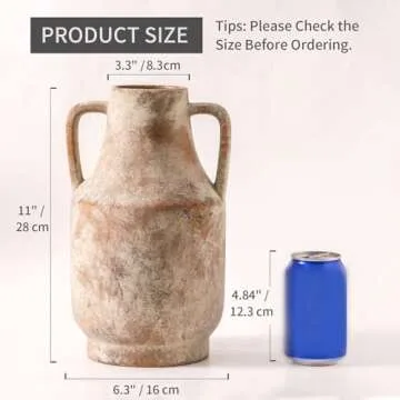 Mitt&Ditt Ceramic Vase, Neutral Flower Vase with Handles, 11 inch Tall vase for Centerpieces, Large Decorative Terracotta Vases, Farmhouse Rustic Vase for Home Decor, Living Room, Table