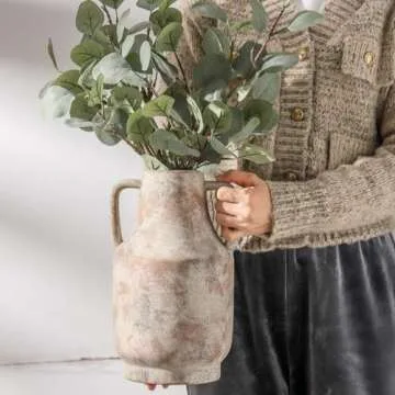 Mitt&Ditt Ceramic Vase, Neutral Flower Vase with Handles, 11 inch Tall vase for Centerpieces, Large Decorative Terracotta Vases, Farmhouse Rustic Vase for Home Decor, Living Room, Table