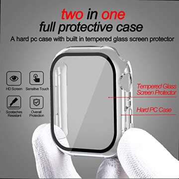 Smiling 2 Pack Case with Tempered Glass Protector for Apple Watch Series 9/8/7 45mm