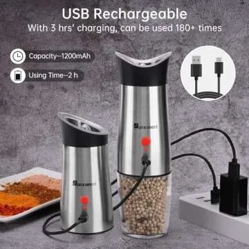 USB Rechargeable Salt and Pepper Grinder Set for Effortless Seasoning