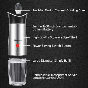 USB Rechargeable Salt and Pepper Grinder Set for Effortless Seasoning