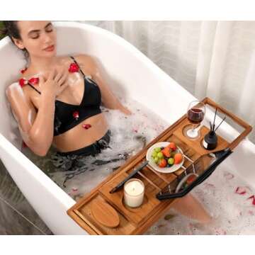 Utoplike Teak Bathtub Caddy Tray - Luxurious Bath Organizer