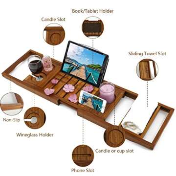 Utoplike Teak Bathtub Caddy Tray - Luxurious Bath Organizer