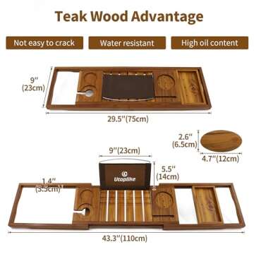 Utoplike Teak Bathtub Caddy Tray - Luxurious Bath Organizer