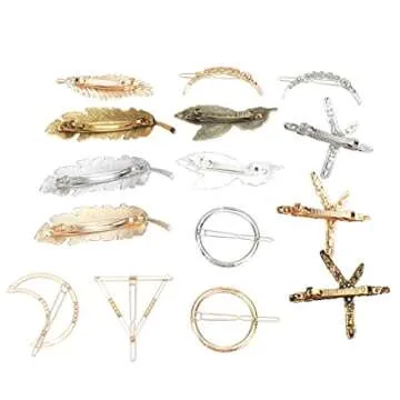 Jaciya 15 Pcs Gold Hair Clips for Women Hair Barrettes for Girl Minimalist Dainty Hollow Geometric Alloy Hairpin Clamps Pearl hair Clips Starfish Hair Accessories Silver Moon Hair Clips