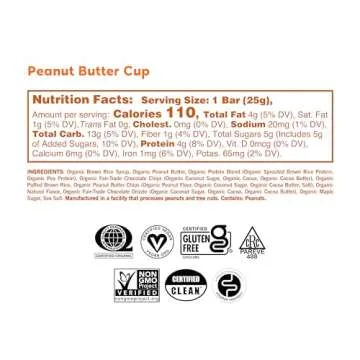 GoMacro Kids MacroBar Organic Vegan Snack Bars - Peanut Butter Cup (0.90 Ounce Bars, 7 Count) (Packaging May Vary)