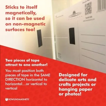 Dowling Magnets Adhesive Magnet Tape, 1 roll (25'L x .75"W) in dispenser, thin dark gray craft magnets for paper and photos only. Magnetic tape with adhesive backing. Classroom essentials. Item 735001