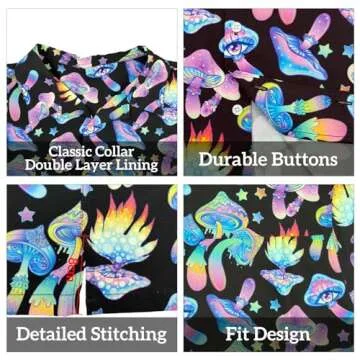 HUGLAZY Magic Mushrooms Hawaiian Shirt for Men Colorful Big and Tall Short Sleeve Button Down Shirts Funny Party Beach Outfit XL