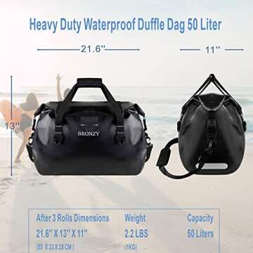 BRONZY Waterproof Duffel Bag 50L - Durable & Versatile Heavy Duty Storage