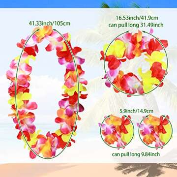 7 Pcs Leaf Hula Skirt and Hawaiian Leis Set Hibiscus Flowers Necklace Bracelet Headband Vest Shorts Hawaiian Costumes Party (Kids, 4-6 Years)