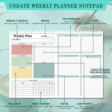 Weekly Planner To Do List Note Pad - Daily To Do List, Undated 52 Weekly Sheets, 8.5x11" Weekly Goal Notebook, Habit Tracker Journal, Productivity Organizer, Excellent for Work and Personal Organized