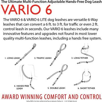 EzyDog Vario 6 Multi-Function Dog Leash with Snap Hook and Reflective Stitching - Perfect for Running, Walking, and Traffic Control - Hands-Free, Double Dog, and Tethering Capabilities (Standard, Black)
