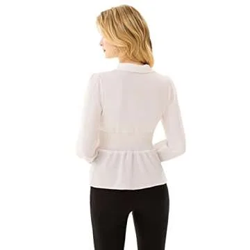 Womens Blouse Summer Casual Long Sleeve Peplum Tops Dressy Work Collared Shirt Top White M